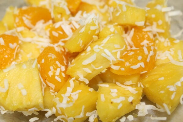 Pineapple, mandarin oranges and coconut fruit salad