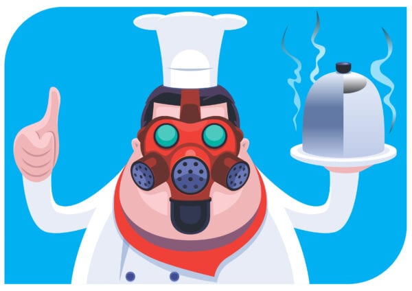 Illustration of chef wearing a gas mask