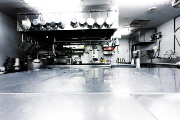 A kitchen done in stainless steel