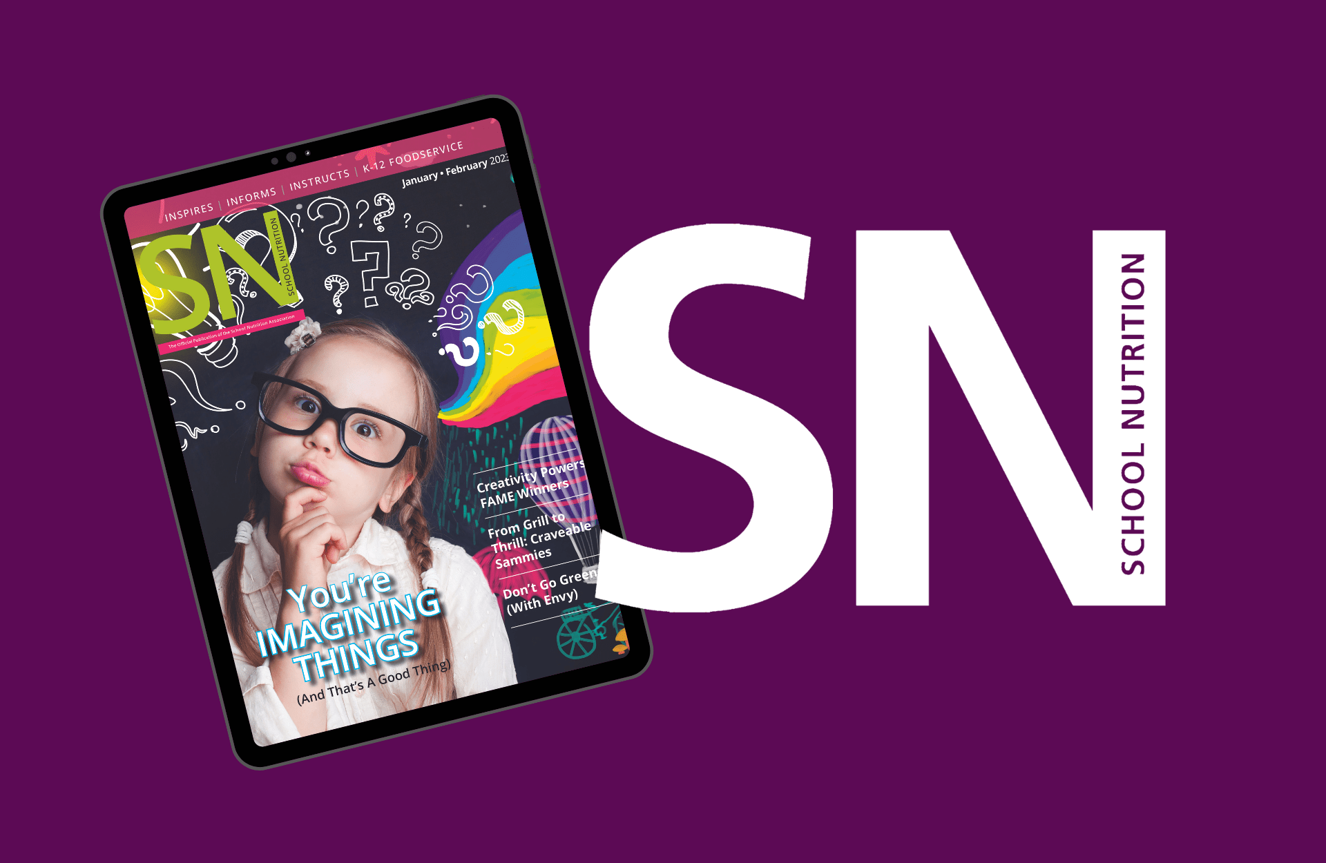 Cover of January/February issue of SN magazine with a white SN logo on a purple background