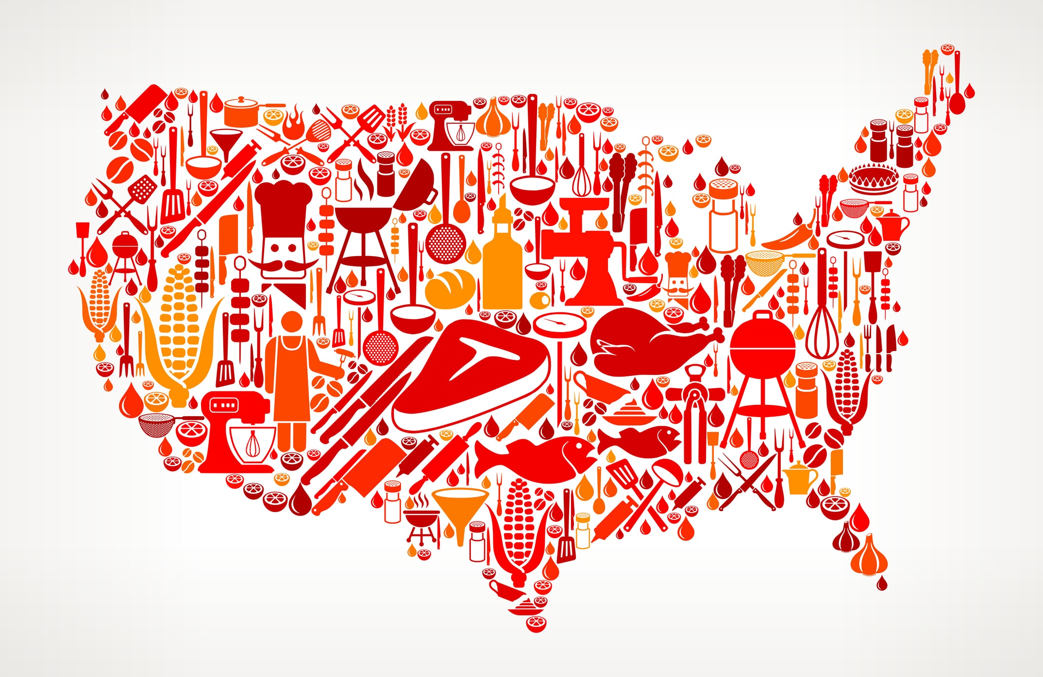 U.S. map made up of different food and cooking symbols