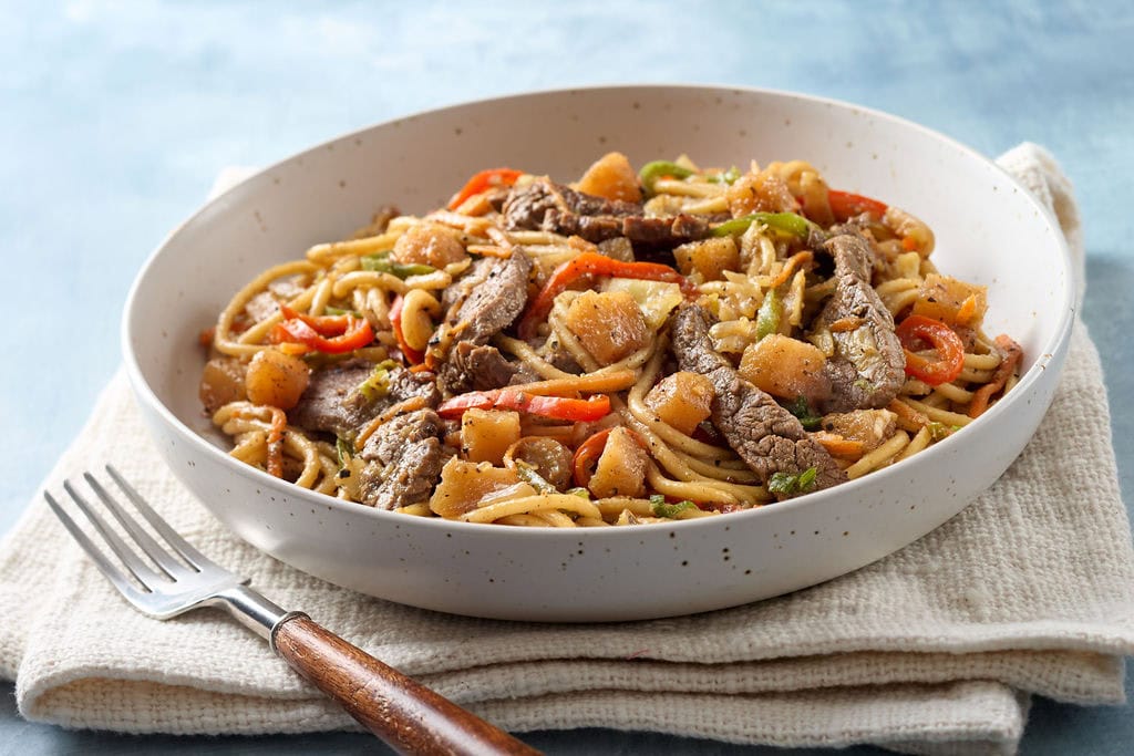 pear glazed beef yakisoba