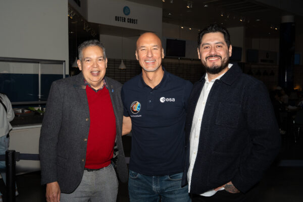 William T. Harris, president and CEO of Space Center Houston, with judges Luca Parmitano and Emmanuel Chavez.