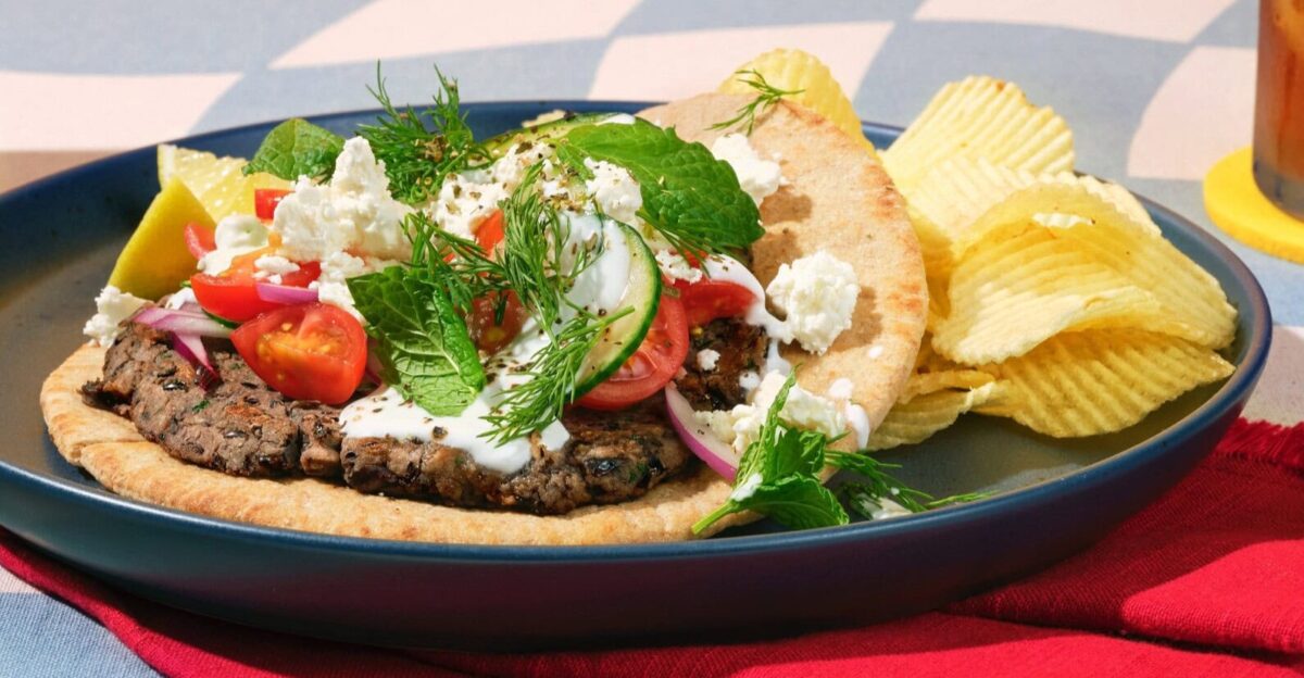 Greek black bean smashburger
