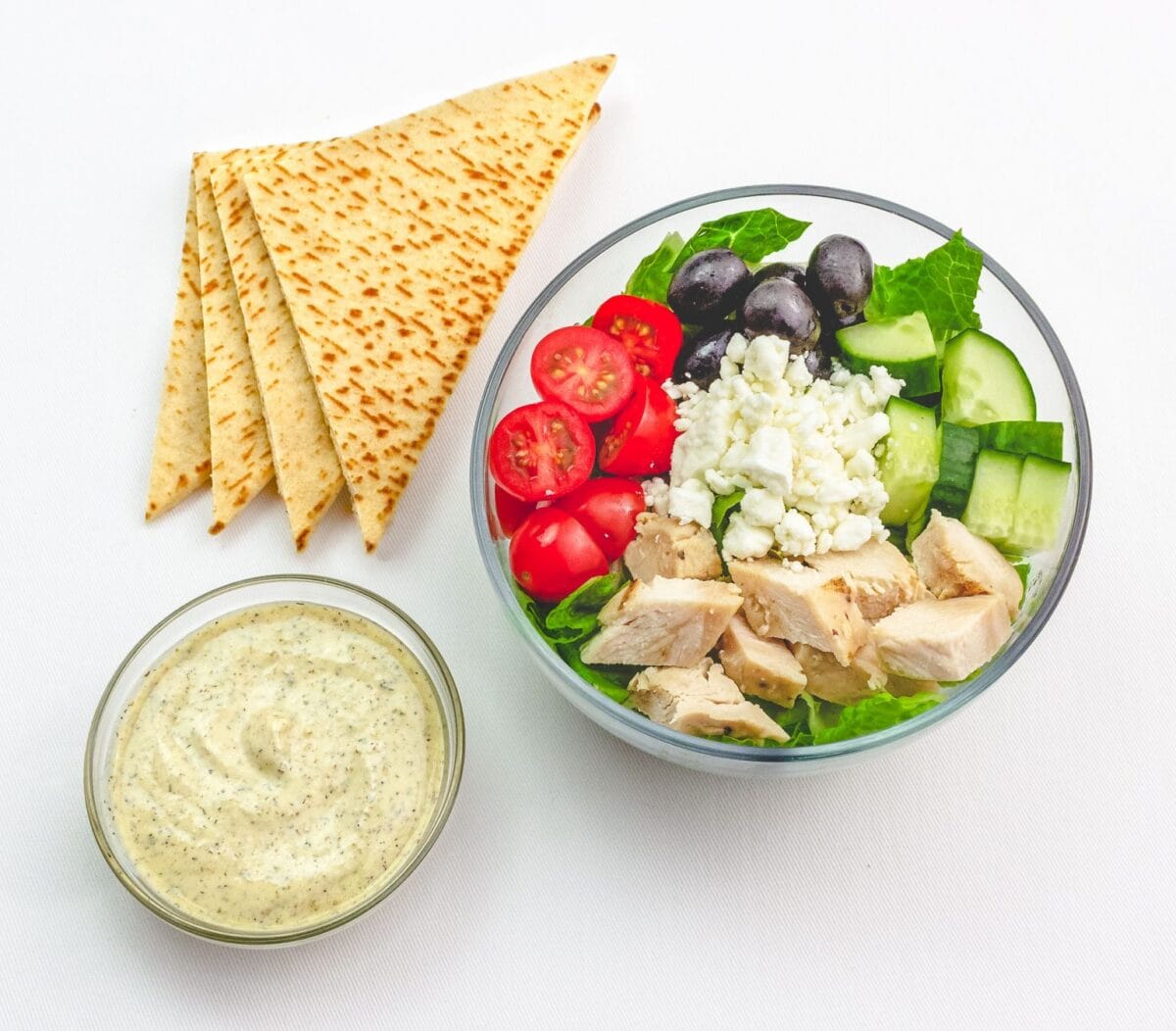 Greek salad with creamy herb yogurt dressing