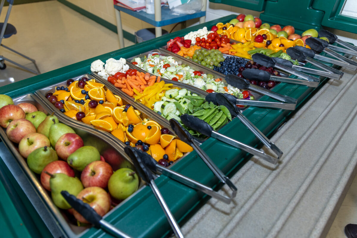 fruits and vegetables at a school salad bar
